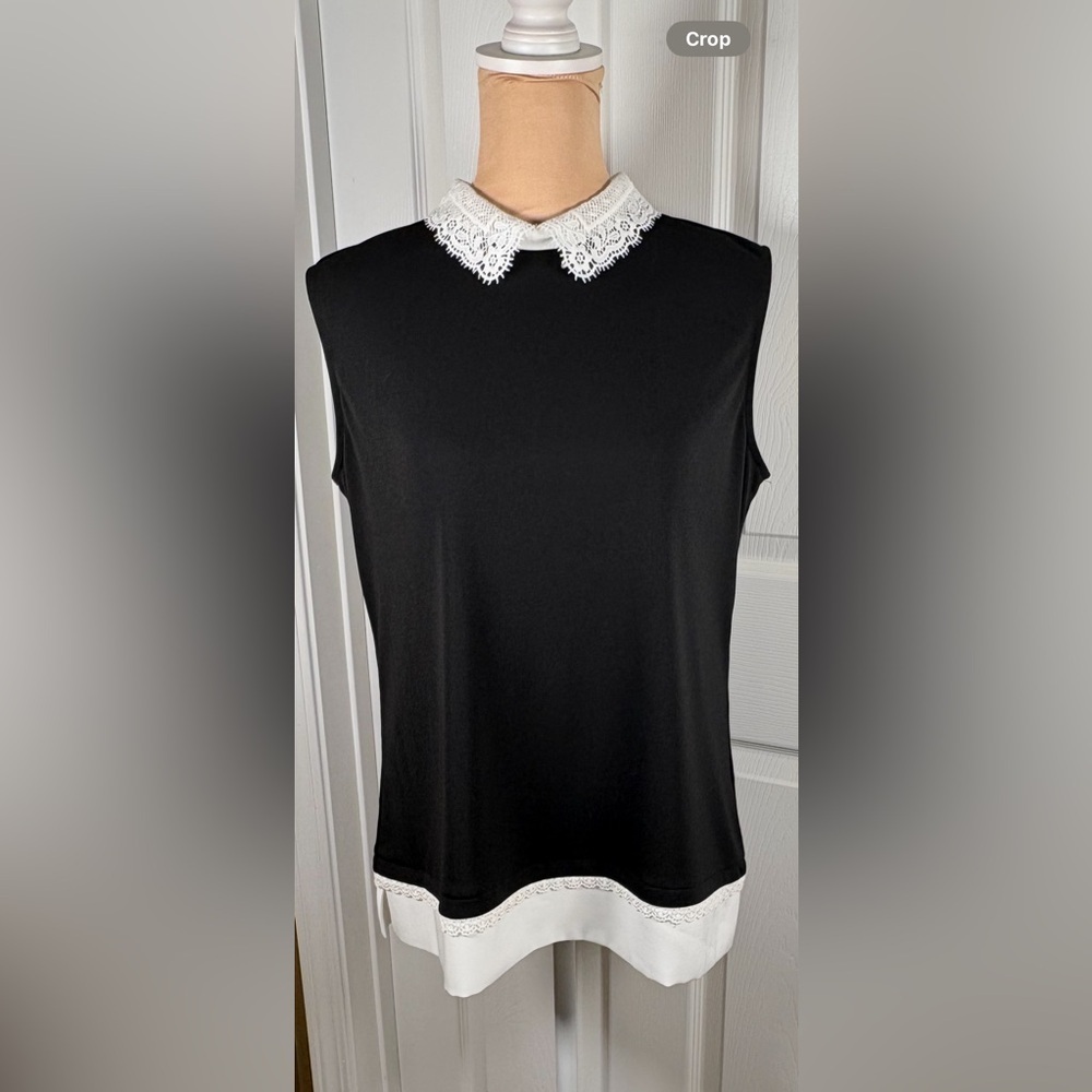 KARL LAGERFELD PARIS Lace Collar Sleeveless Blouse Size Medium - Picture 7 of 9